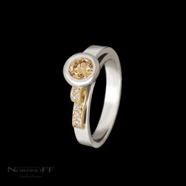 Unique One Sided Scroll Ring with Argyle Champagne Diamond