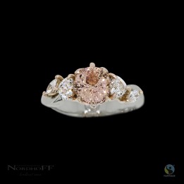 Peach Sapphire and Diamond Engagement Ring