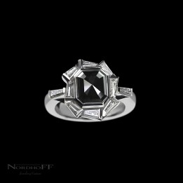 Black Diamond and Baguette Engagement Ring