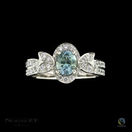 Teal Blue Sapphire and Diamond Engagement Ring