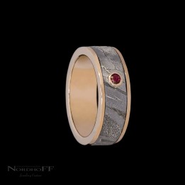 Meteorite and Ruby Wedding Ring