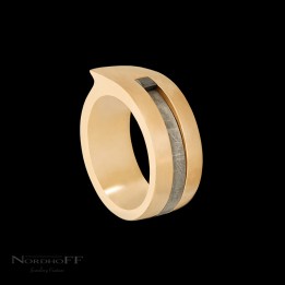 Rose Gold Meteorite and Black Diamond Wedding Ring