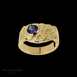 Sapphire and Yellow Gold Nugget Signet Ring