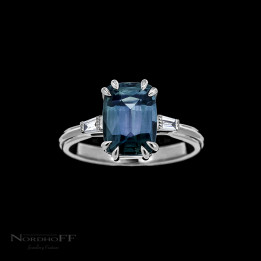Teal Sapphire Trilogy Engagement Ring