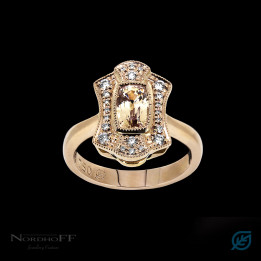 Apricot Sapphire, Argyle Diamond and Clean Gold Engagement Ring