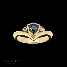 Australian Green Blue Trilled Sapphire Engagement Ring