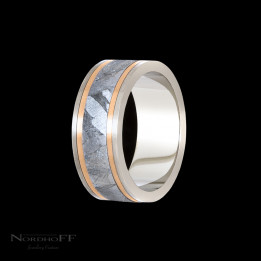Palladium Rose Gold and Meteorite Wedding Ring