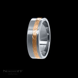 Zirconium and Rose Gold Hand Engraved Oak Leaf Infinity Wedding Ring